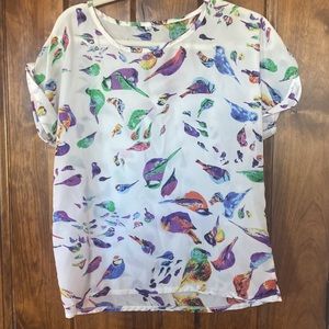 Large blouse bird pattern sheer